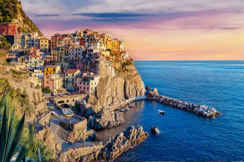 Manarola in Cinque Terre, Italy panorama at sunset 