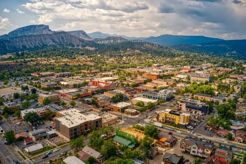 best mountain towns in colorado, Aerial View of Durango, Colorado in Summer