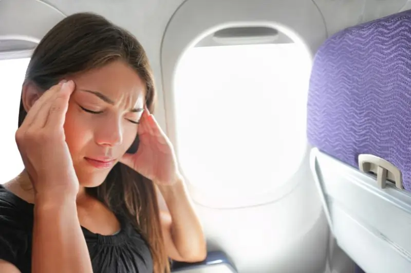 Travel Plane Sick Woman Fear of Flying Headache, Travel Sickness